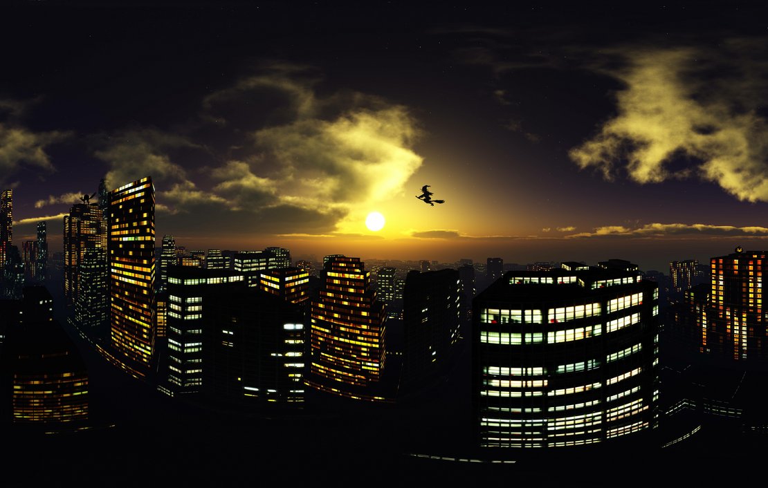 Panorama einer Stadt bei Nacht